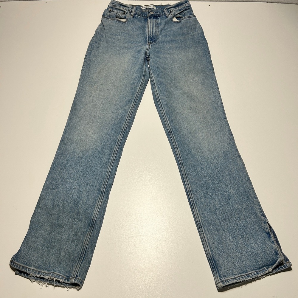 Abercrombie & Fitch Curve Love 90s Straight High Rise Side Slit Jeans 27 4R